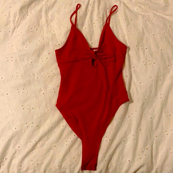 Red tie front bodysuit - Picture 1 of 2